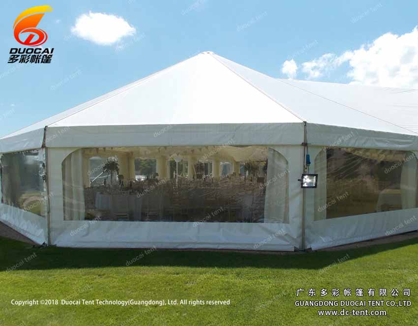 Hexagonal tent with PVC wall or glass wall
