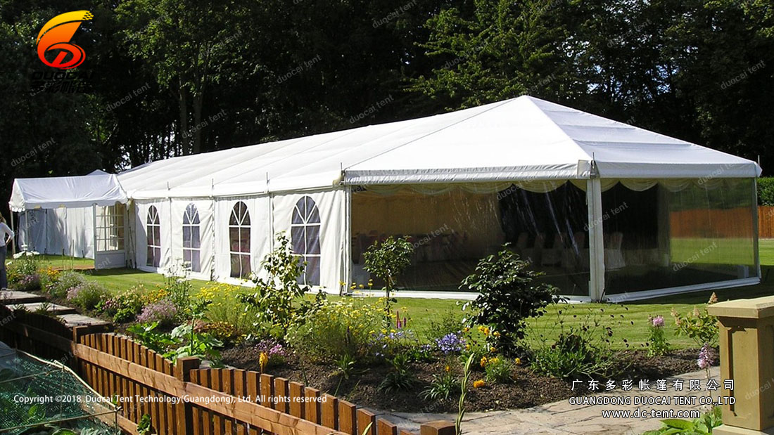 Hex end marquee for wedding reception