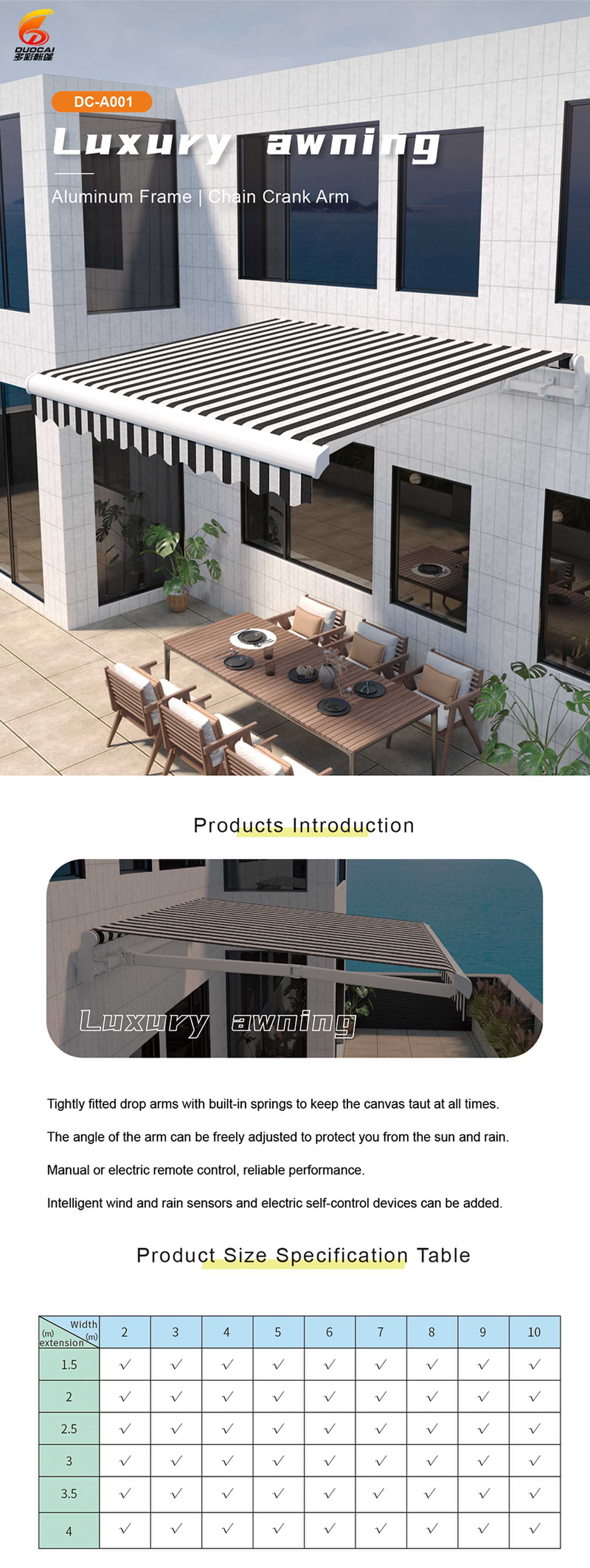 Outdoor waterproof automatic telescopic Awnings
