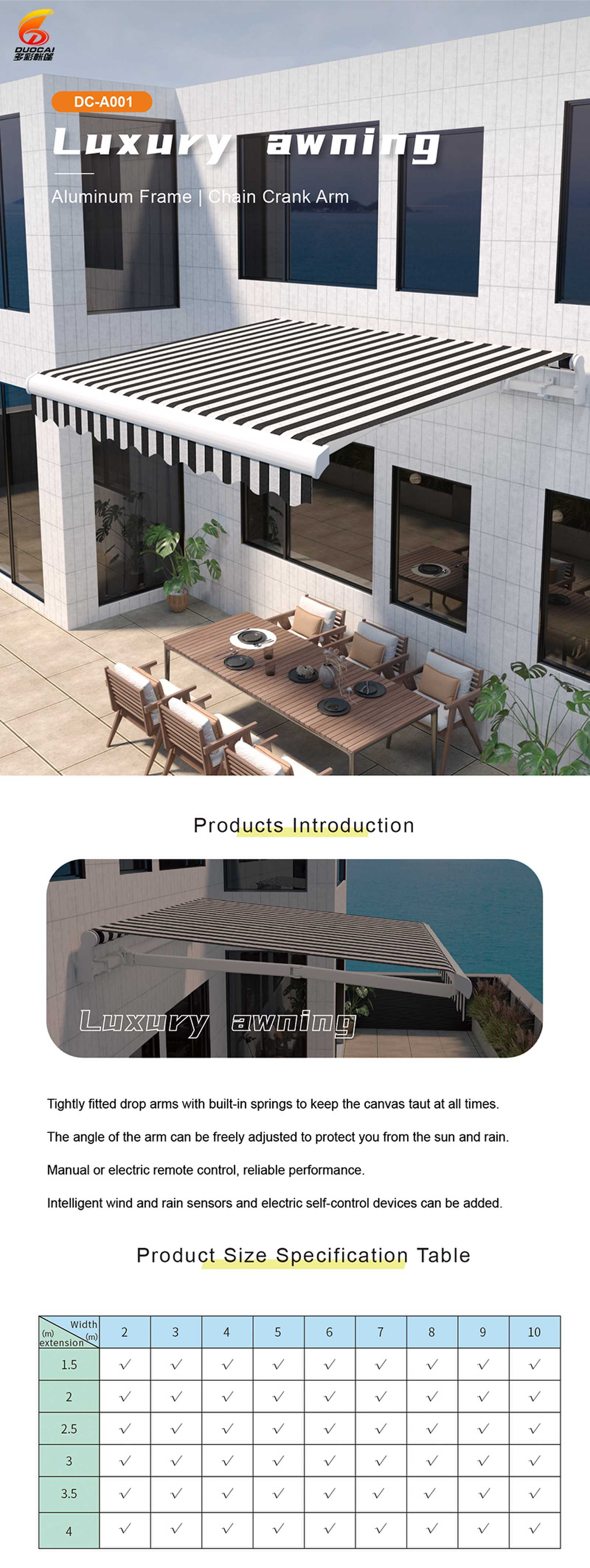 Retractable aluminum sunshade  outdoor balcony rainproof Awning