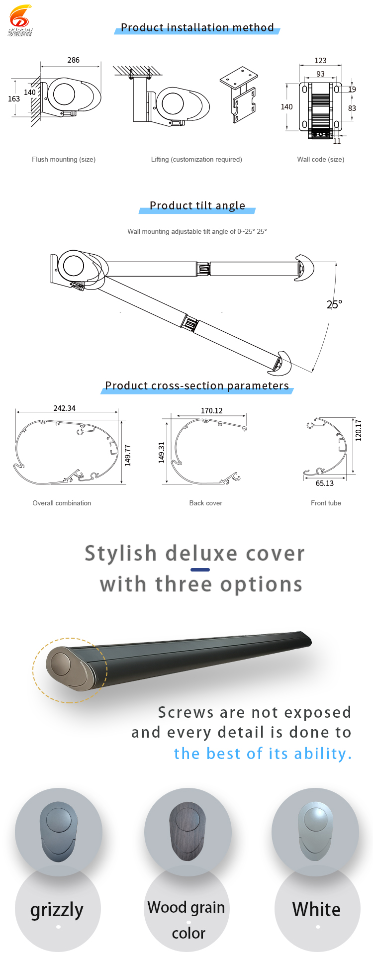 Aluminum outdoor full cassette motorized awning