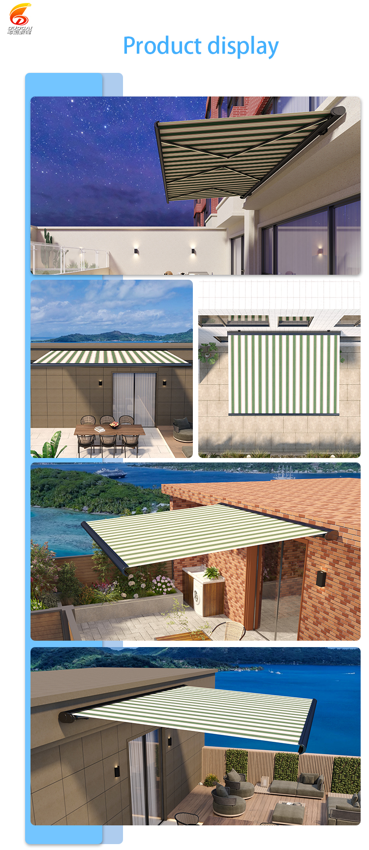 Garden balcony roof full cassette motorized awning