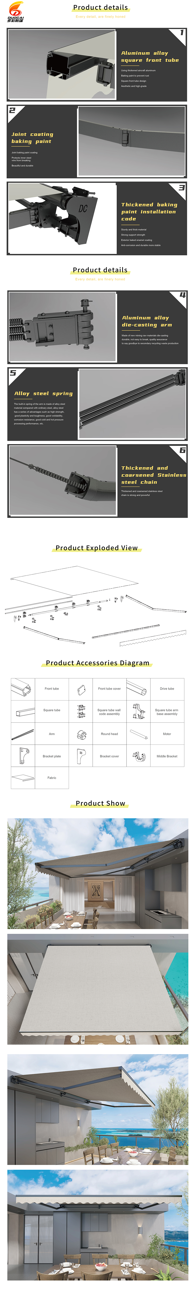 Thickened 5M extension length arm rain proof intelligent Awning