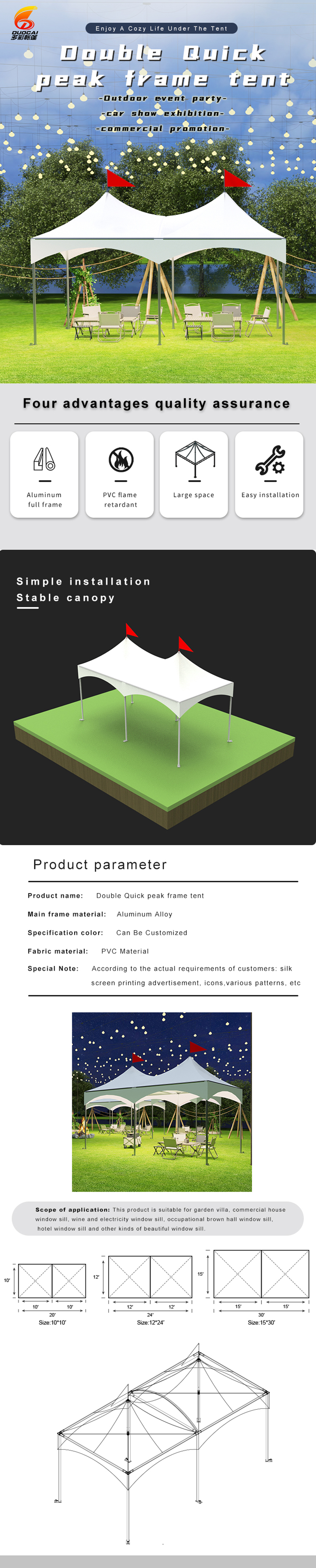 Double Top  High Peak Frame Tent  for Outdoor Events