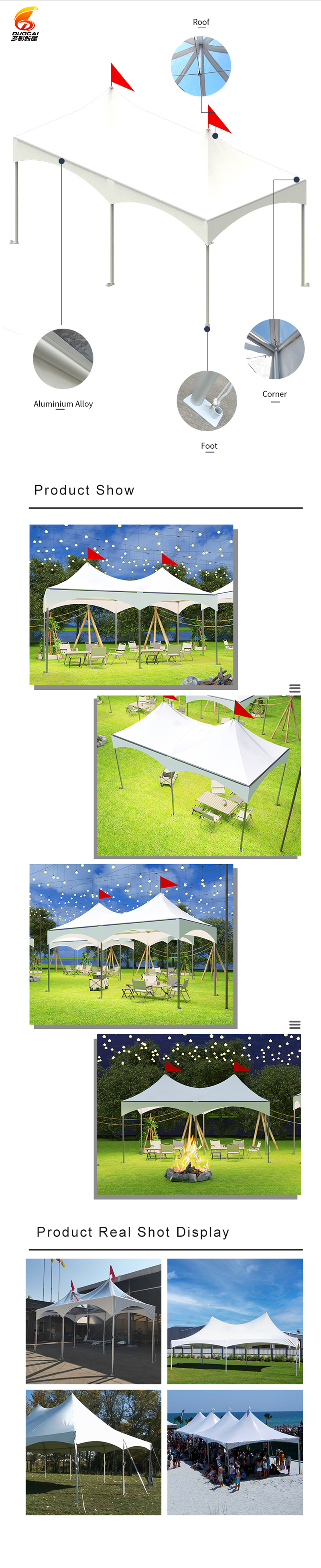 A waterproof and UV resistant double peak tent with large capacity and convenient installation