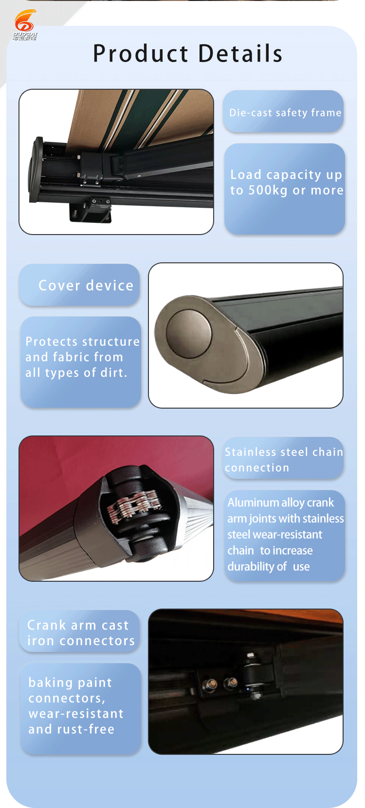 New Design Motorized Full Cassette Retractable Awning for Customize