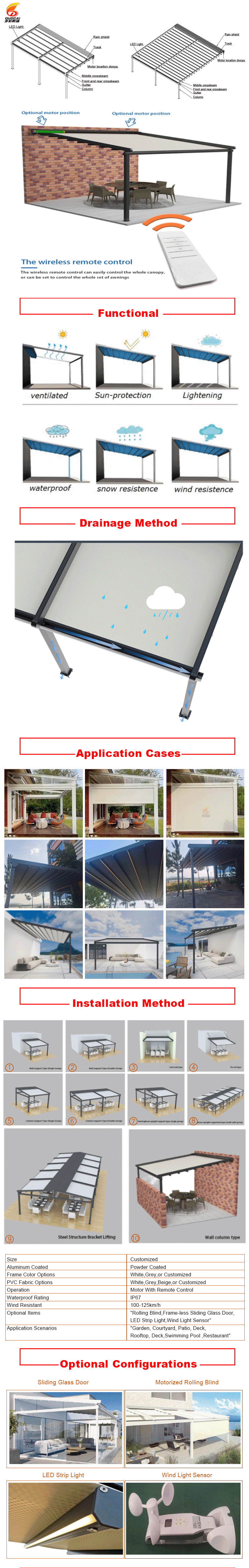 Hot-sale Retractable PVC Roof Motorized Control Outdoor Aluminum Canopy