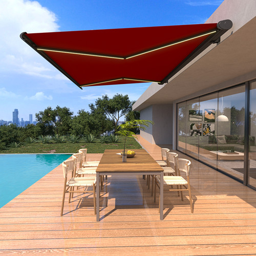 How does a high-end resort use full-box awnings to increase occupancy rate