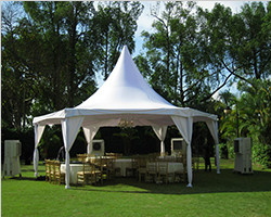 Multi-side tent with a high peak for wedding party