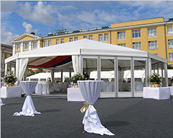 Hexagonal reception tent for commercial