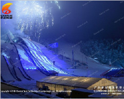 During winter in the snow ramp below used tents