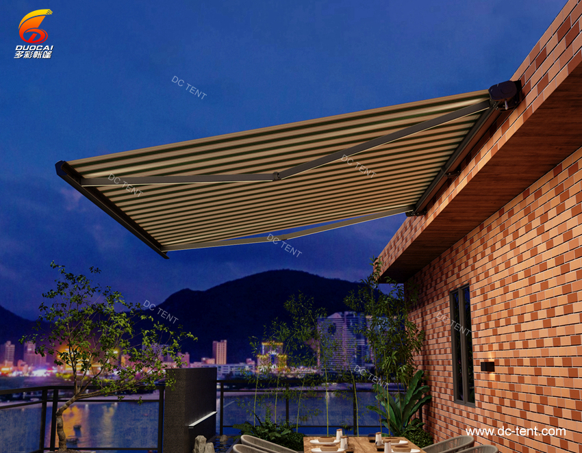 Outdoor Sun Shade Motorized Retractable Full Cassette Awning For Patio