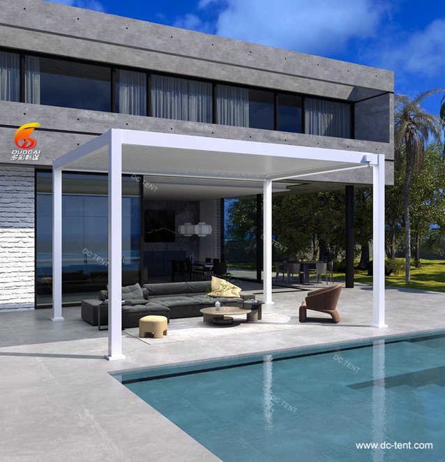 Hotel Pool Louvered Pergolas Adjustable Outdoor 