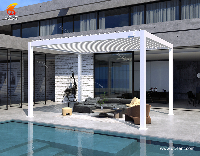 Hotel Pool Louvered Pergolas Adjustable Outdoor 