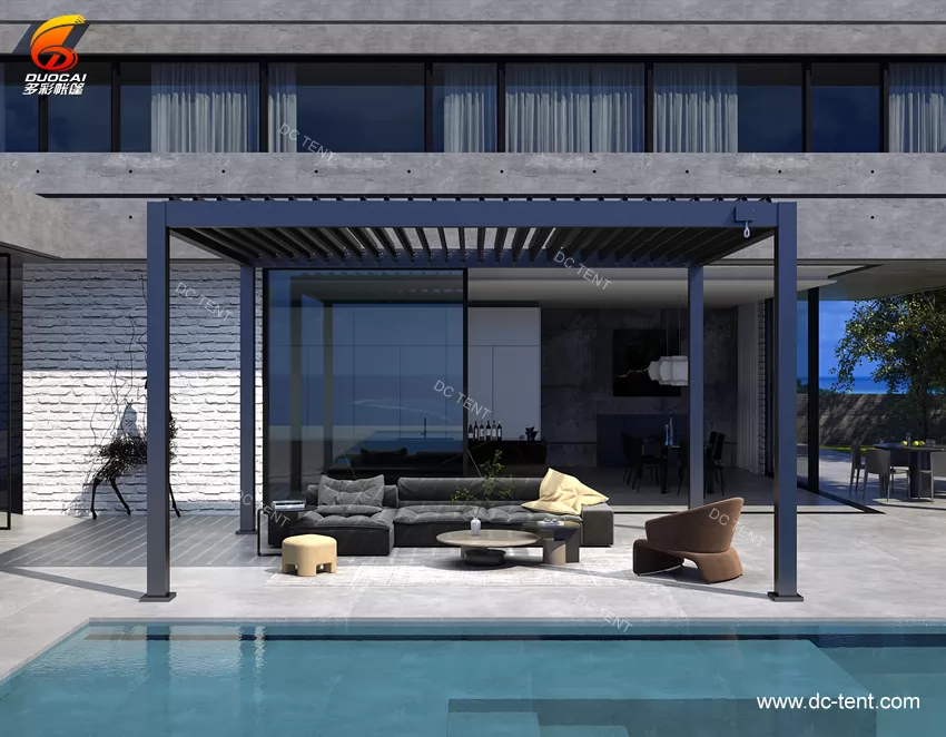 Hotel Pool Louvered Pergolas Adjustable Outdoor 