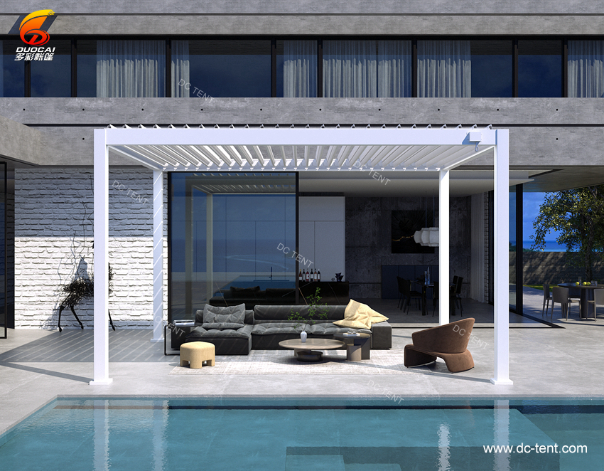 Hotel Pool Louvered Pergolas Adjustable Outdoor 