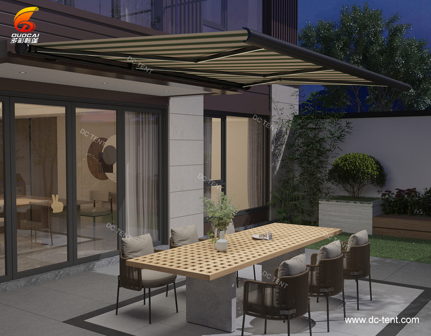 Electric full cassette retractable waterproof awning for living space
