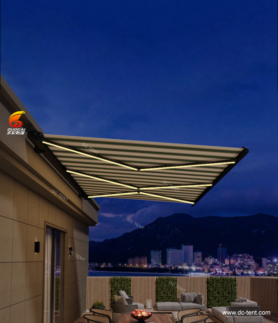 Electric full caeesette waterproof sunshade with light arm
