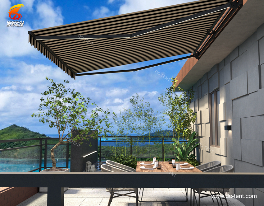 outdoor waterproof folding 5M large arm retractable awning for terrace