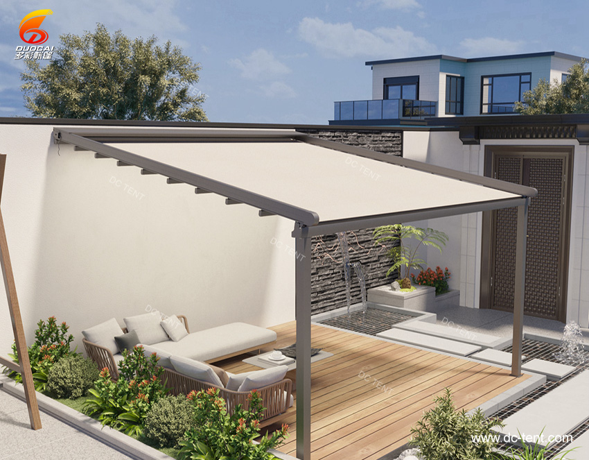 Aluminum Frame PVC Retractable Roof Pergola Awning