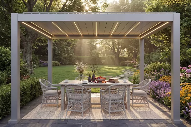 Electric Aluminum Louvered Pergola LED Lights Rainproof Gazebo