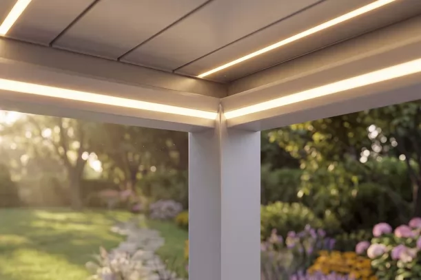 Electric Aluminum Louvered Pergola LED Lights Rainproof Gazebo