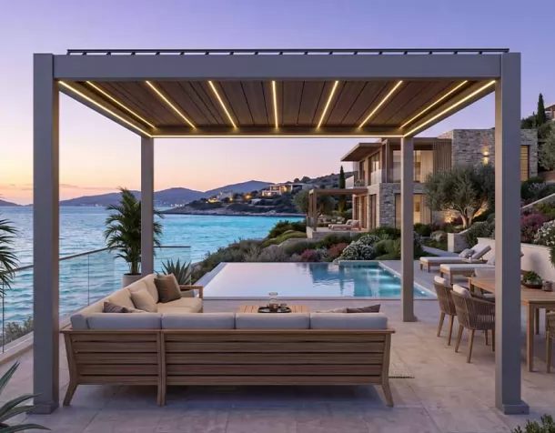 Outdoor Louvered Pergola Aluminum Frame Steel Garden Gazebo  Handle Hook Control