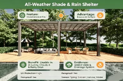 Commercial Aluminum Pergola, Rust-Proof Low-Maintenance Canopy for Restaurant Outdoor Terraces