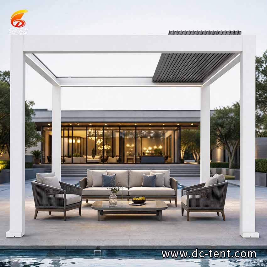 Motorized Louvered Pergola with Remote Control Adjustable Louvers