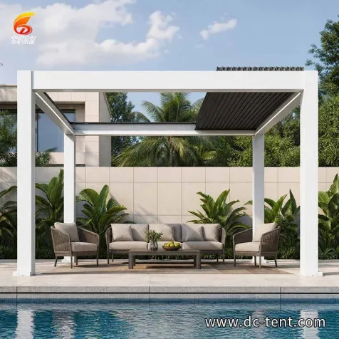 Motorized Louvered Pergola with Remote Control Adjustable Louvers