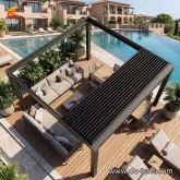 Aluminum 6061-T6 Motorized Retractable Louvered Pergola Patio Roof