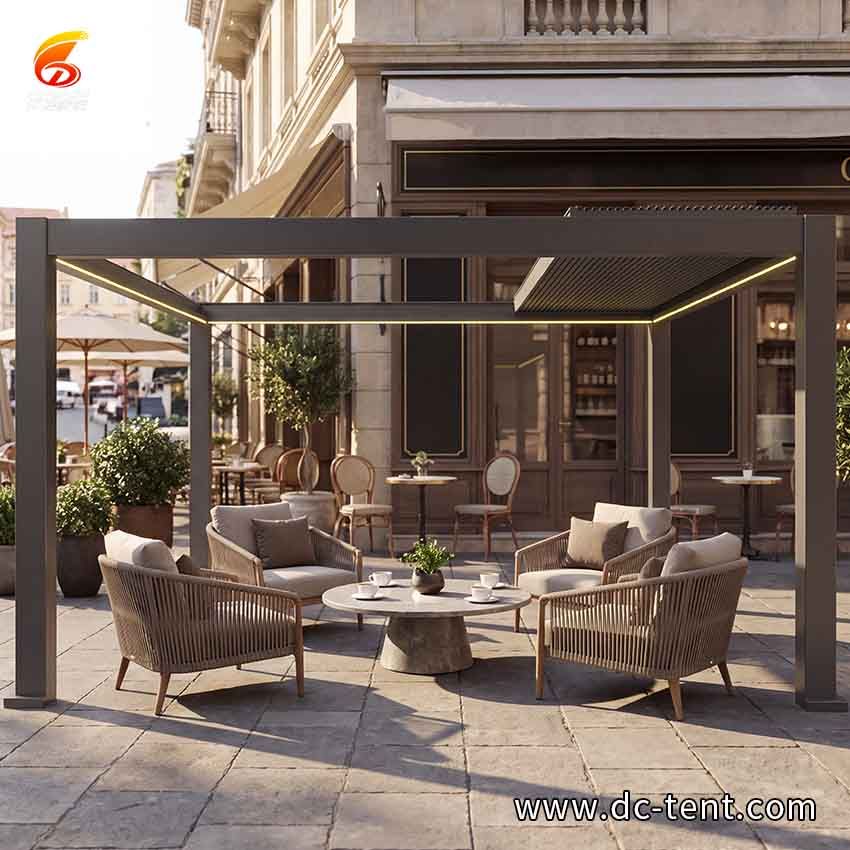 Smart Retractable Louvered Pergola with LED Lights Adjustable Patio