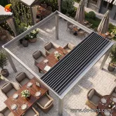 Smart Retractable Louvered Pergola with LED Lights Adjustable Patio