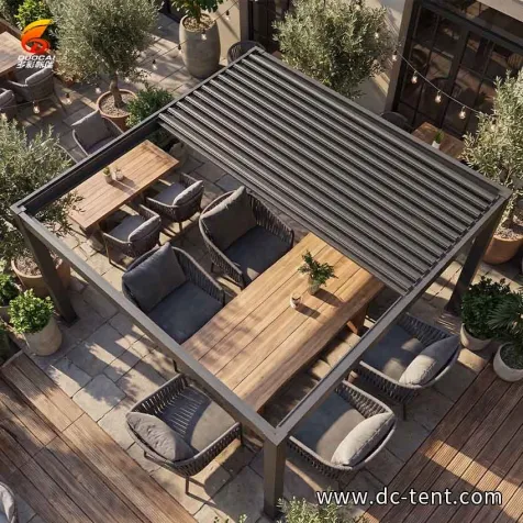 Smart Retractable Louvered Pergola with LED Lights Adjustable Patio
