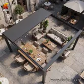 Smart Retractable Louvered Pergola with LED Lights Adjustable Patio