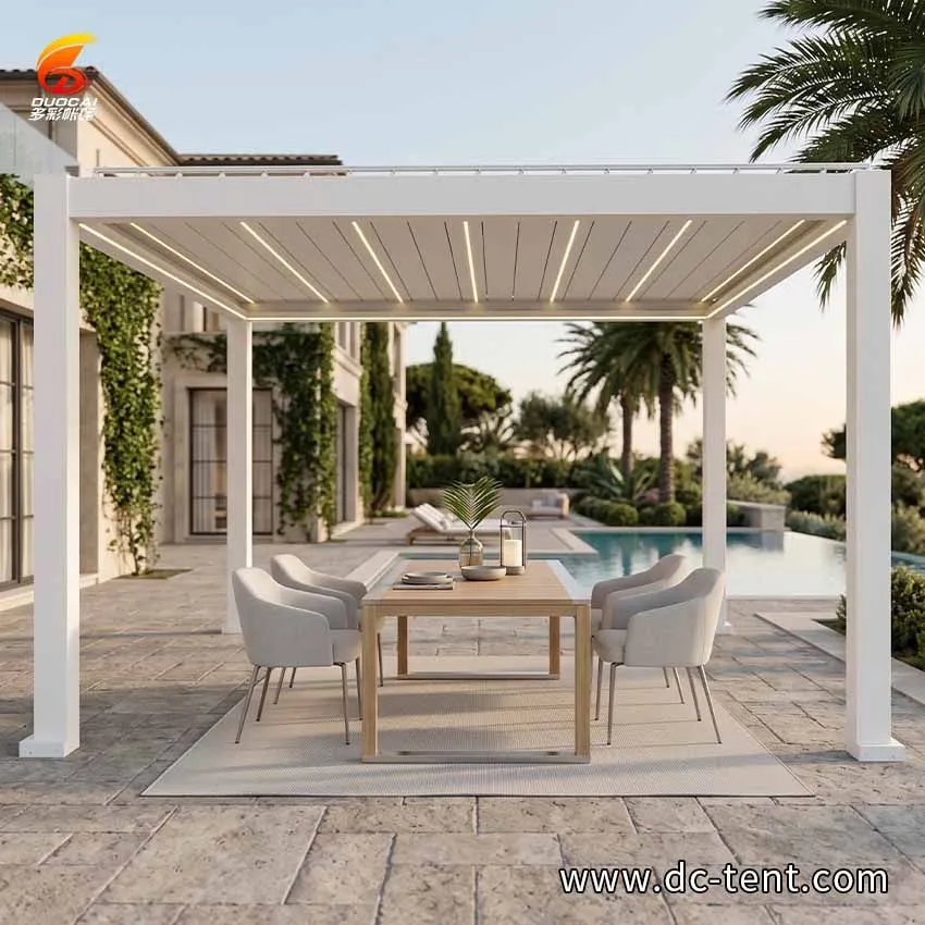 Spain Hotel Resort Terrace Louvered Pergola Project | Outdoor Dining Shade