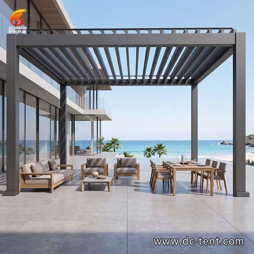 Greece Seaside Restaurant Louvered Pergola | Sea Breeze & Rain Protection