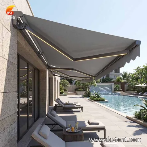 deck awning, outdoor living shade, 5m folding arm awning, uv waterproof deck awning, sun shade outdoor