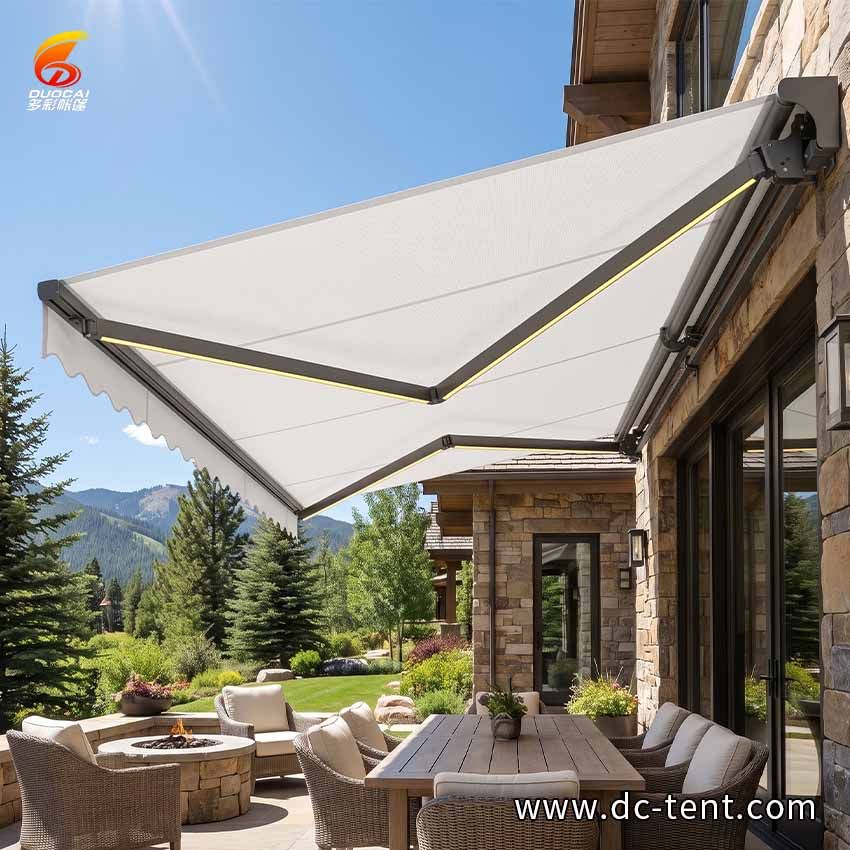 deck awning, outdoor living shade, 5m folding arm awning, uv waterproof deck awning, sun shade outdoor