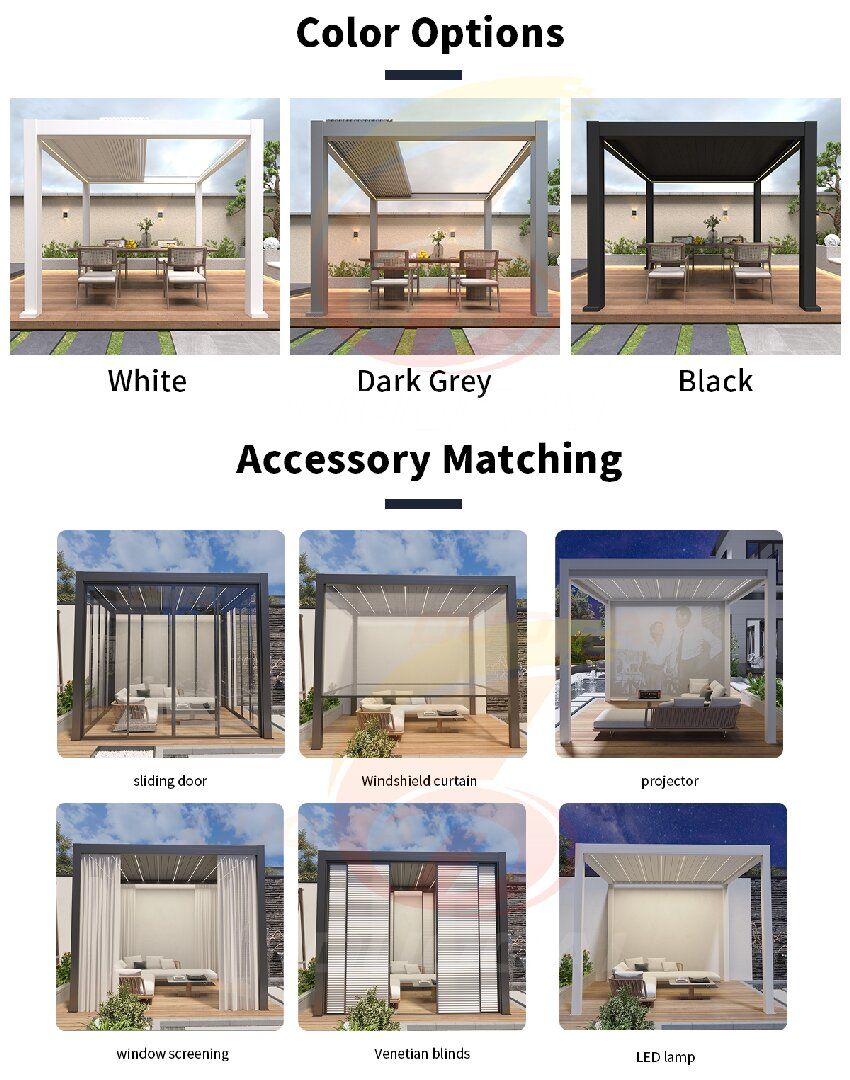Motorized Louvered Pergola with Remote Control Adjustable Louvers Motorized Louvered Pergola with Remote Control Adjustable Louvers