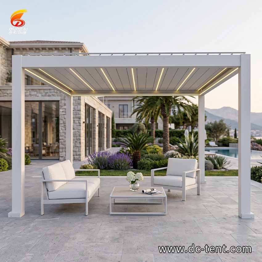 Spain Hotel Resort Terrace Louvered Pergola Project | Outdoor Dining Shade
