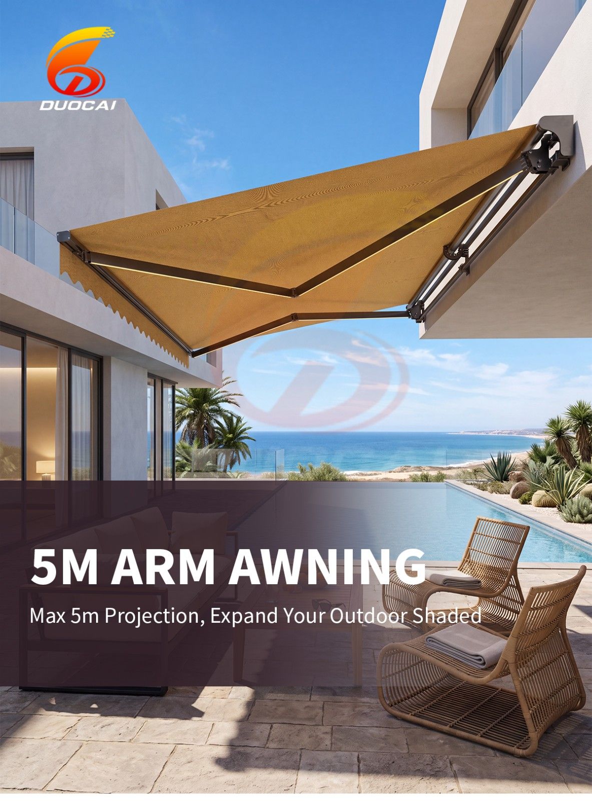 5M Retractable Folding Arm Patio Awning Waterproof UV Shade
