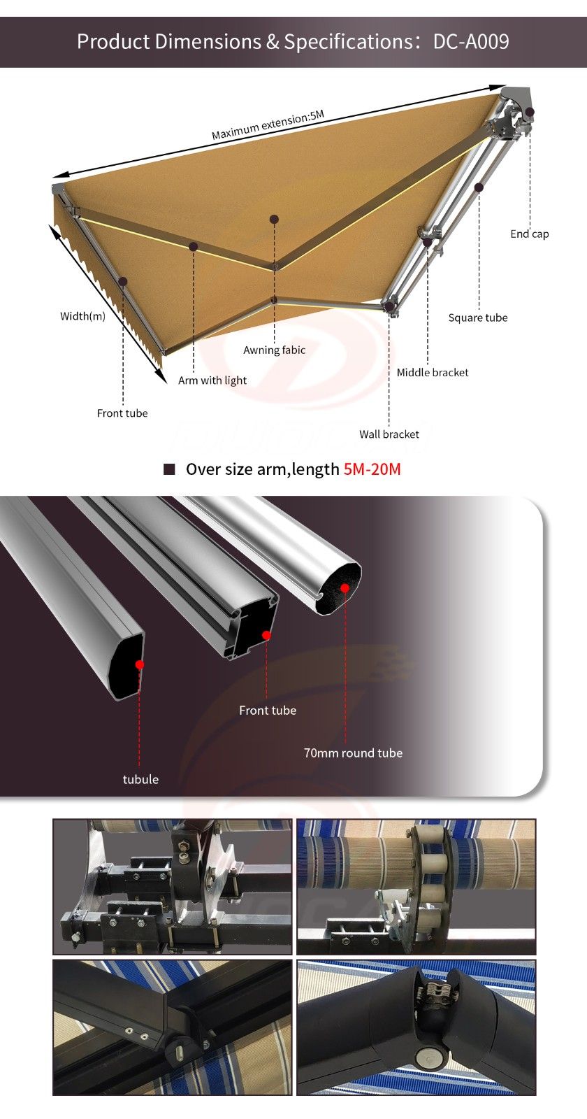 5M Retractable Folding Arm Patio Awning Waterproof UV Shade