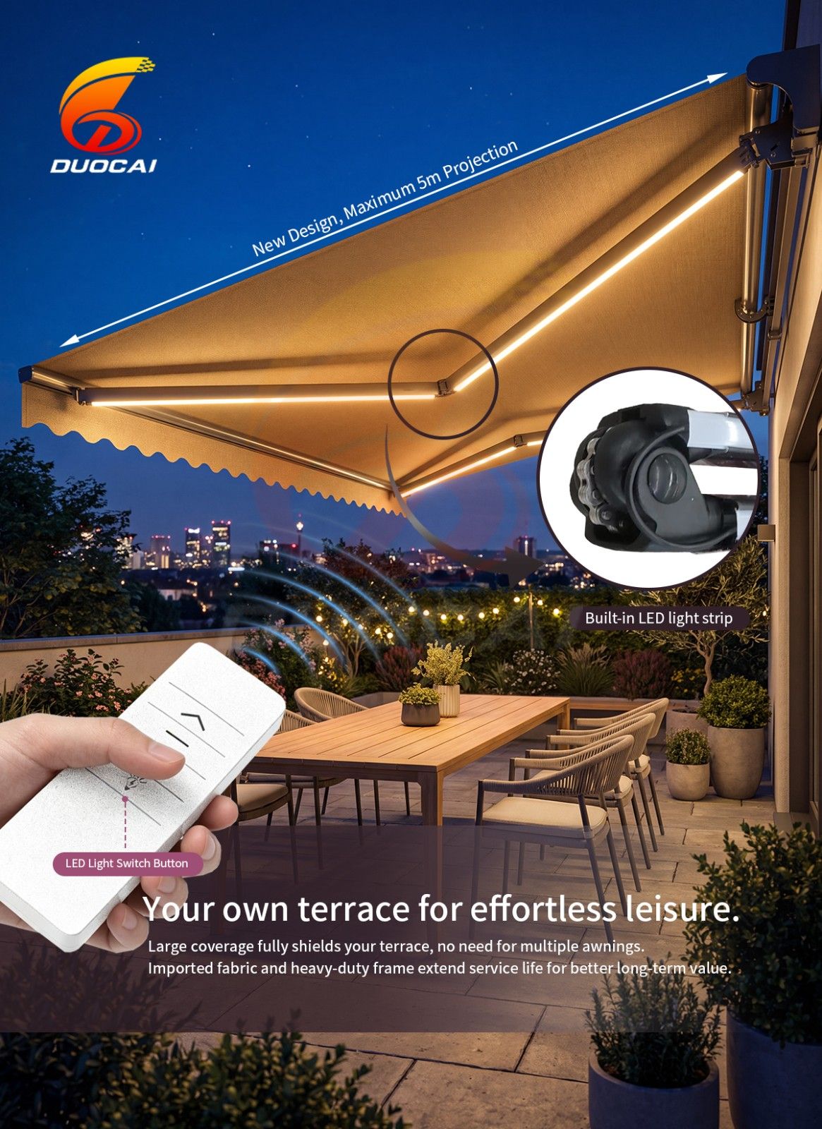 5M Retractable Folding Arm Patio Awning Waterproof UV Shade