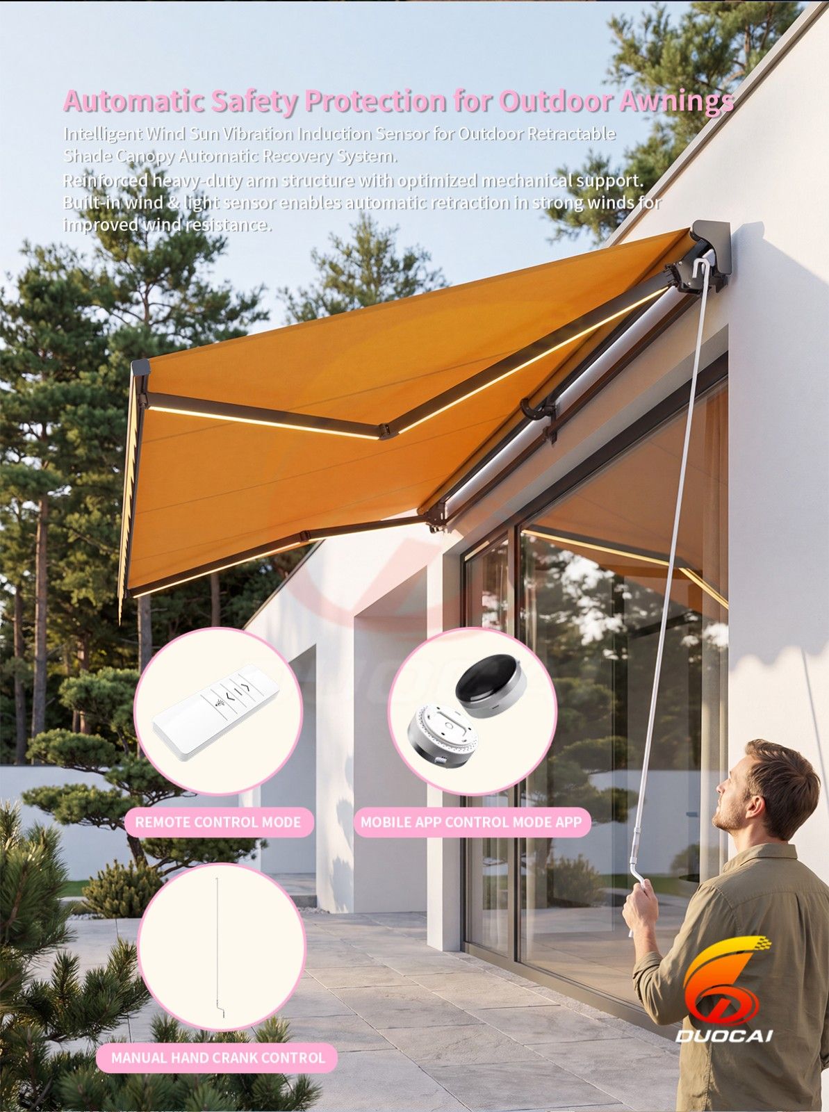 5M Retractable Folding Arm Patio Awning Waterproof UV Shade