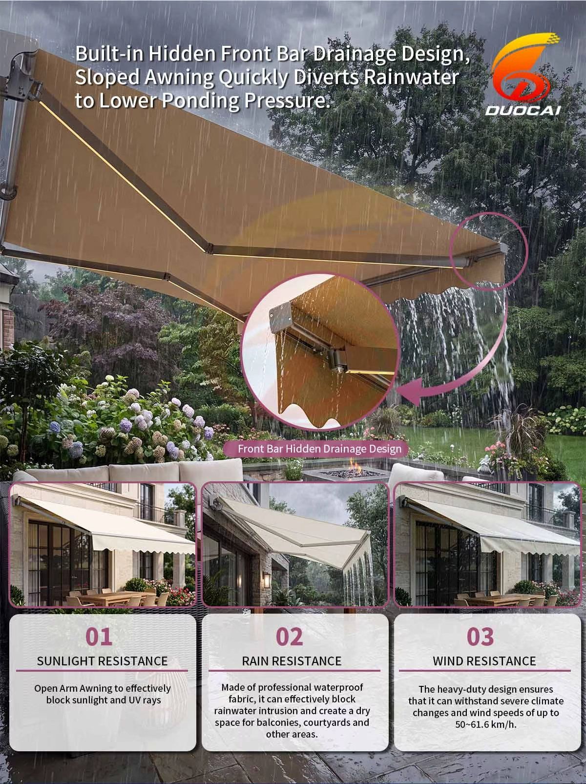 5M Retractable Folding Arm Patio Awning Waterproof UV Shade